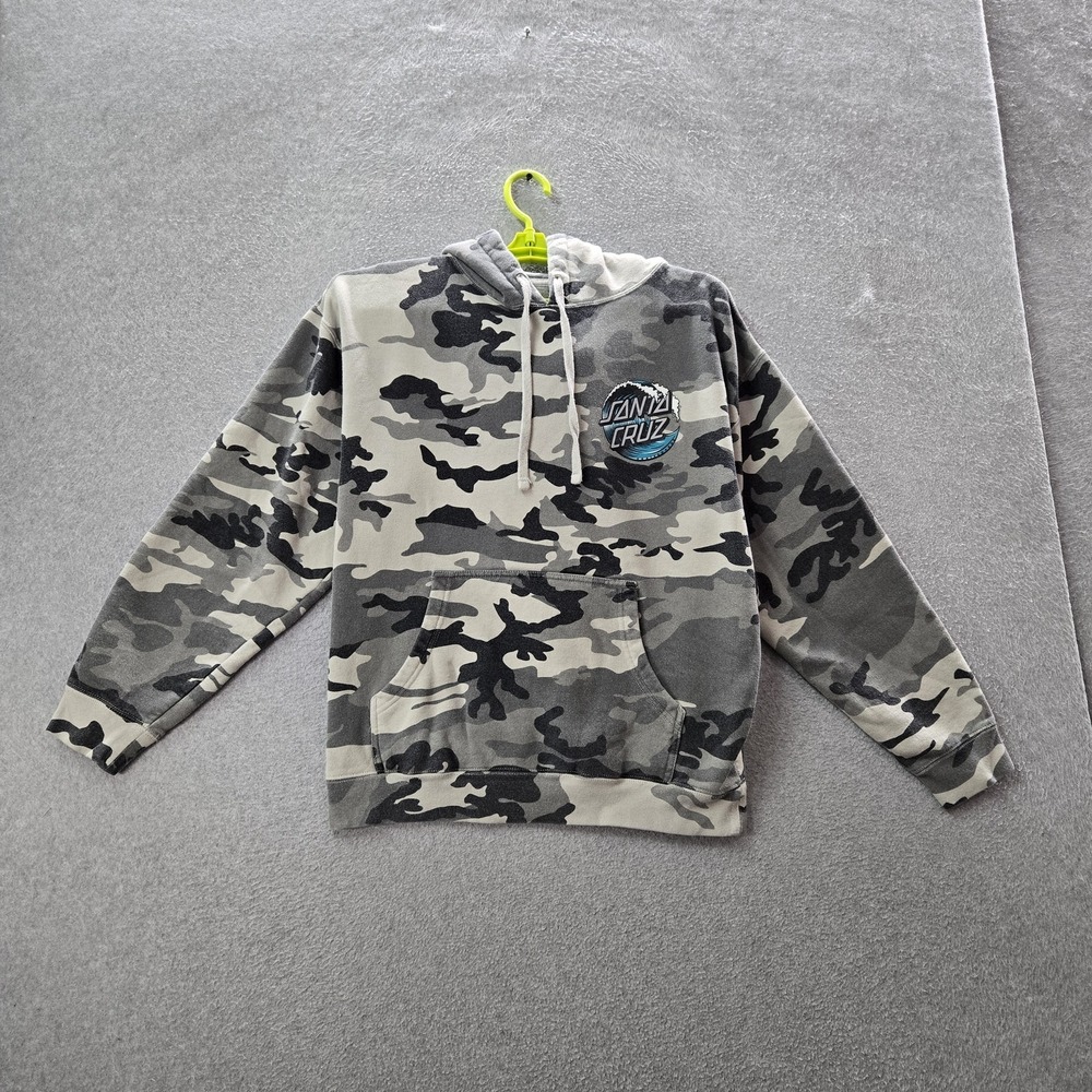Santa Cruz Men Hoodie M‎ Gray Camouflage Fleece Logo Wave Dot